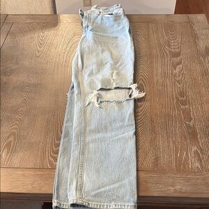 Abercrombie & Fitch Blue Straight Leg Jeans with Distressed Detail